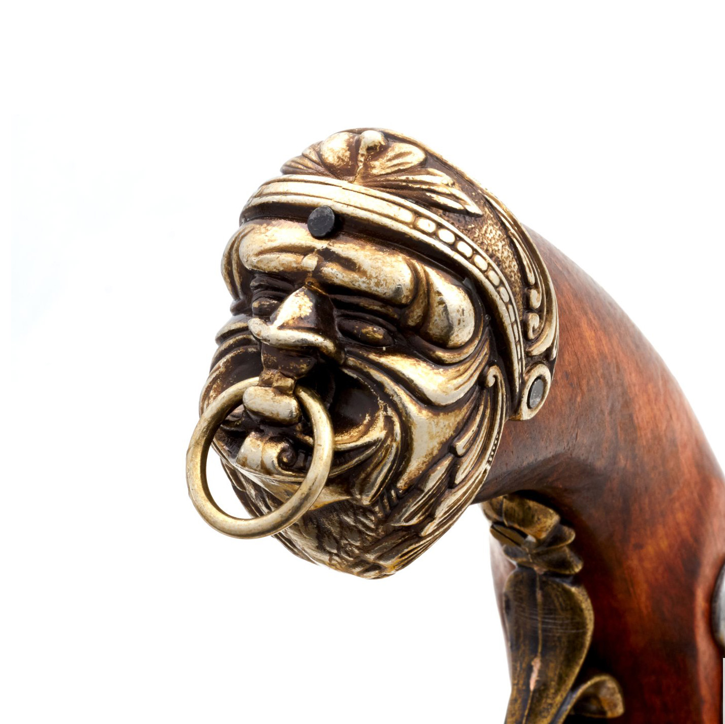 Piraten-Perkussionspistole aus Holz und Metall, Messingfinish, Italien, 18. Jahrhundert