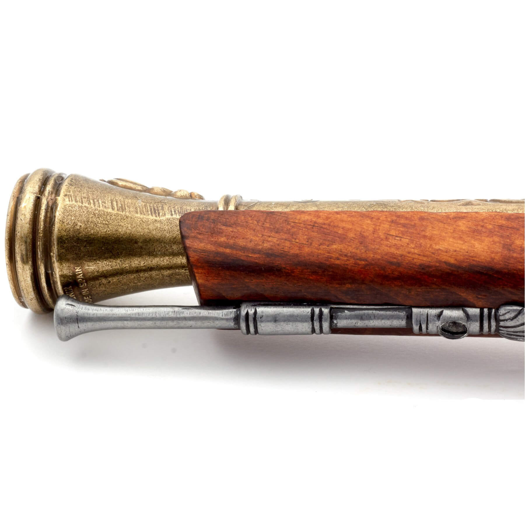 Piraten-Perkussionspistole aus Holz und Metall, Messingfinish, Italien, 18. Jahrhundert