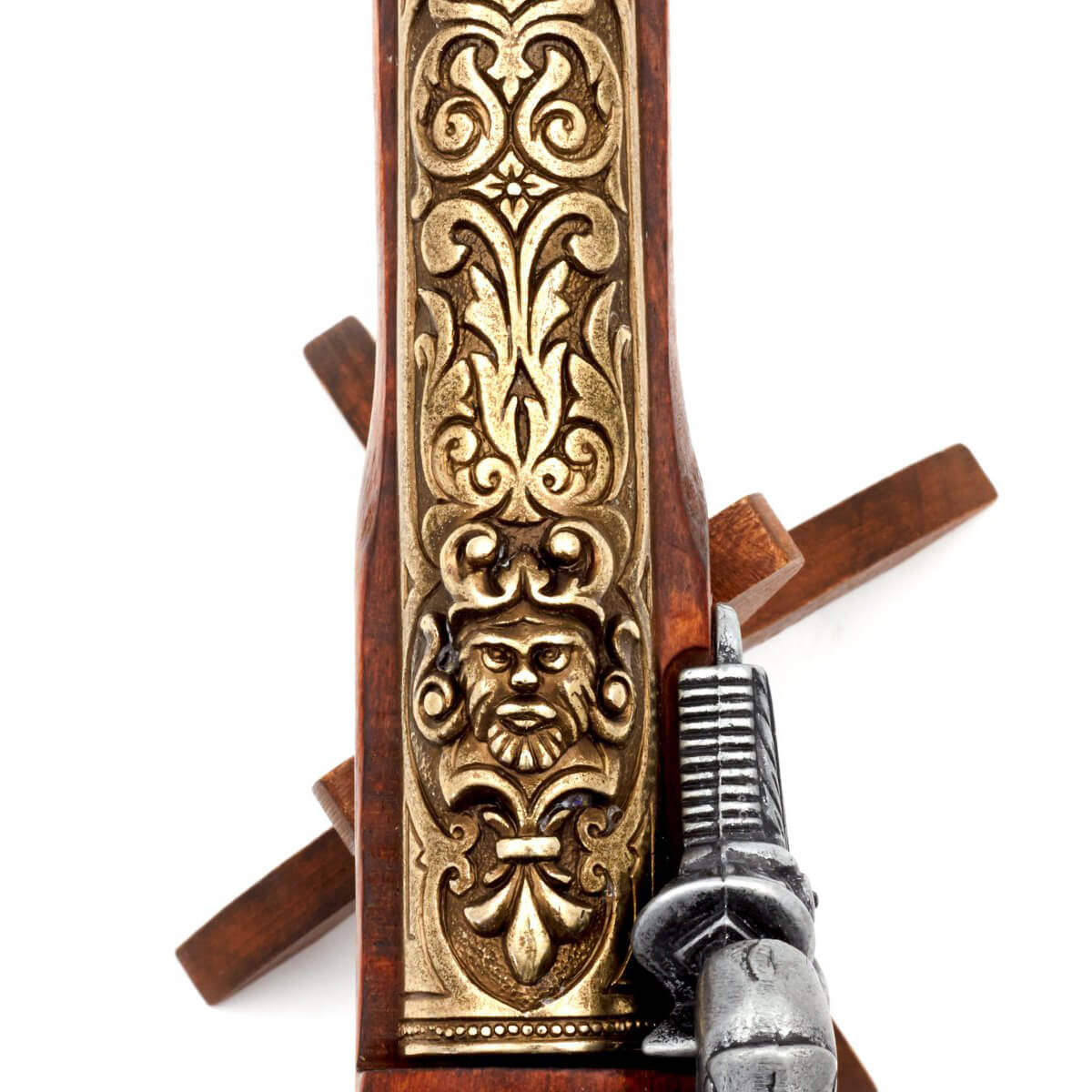 Piraten-Perkussionspistole aus Holz und Metall, Messingfinish, Italien, 18. Jahrhundert