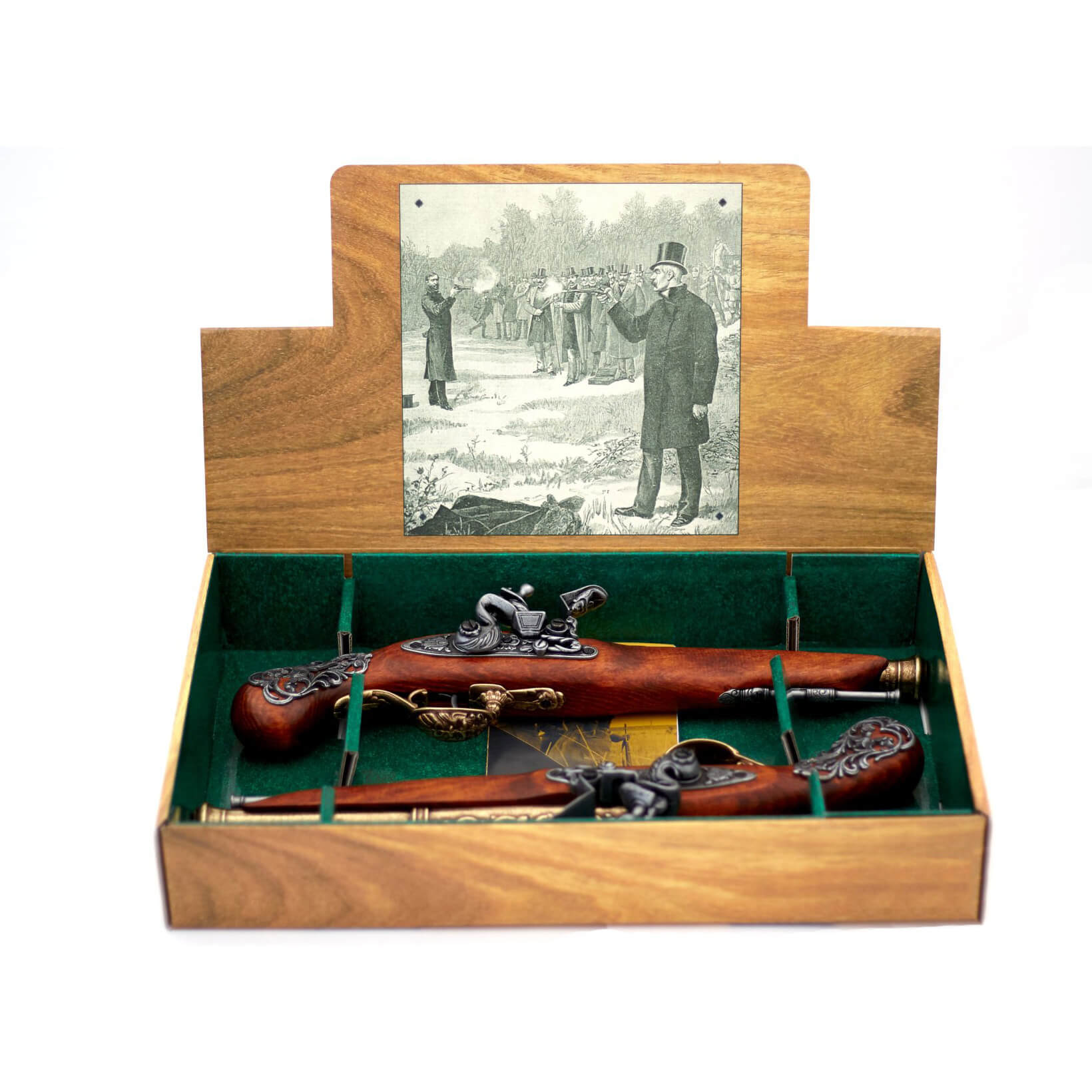 set de 2 pistolas de duelo de madera y metal S. XVIII