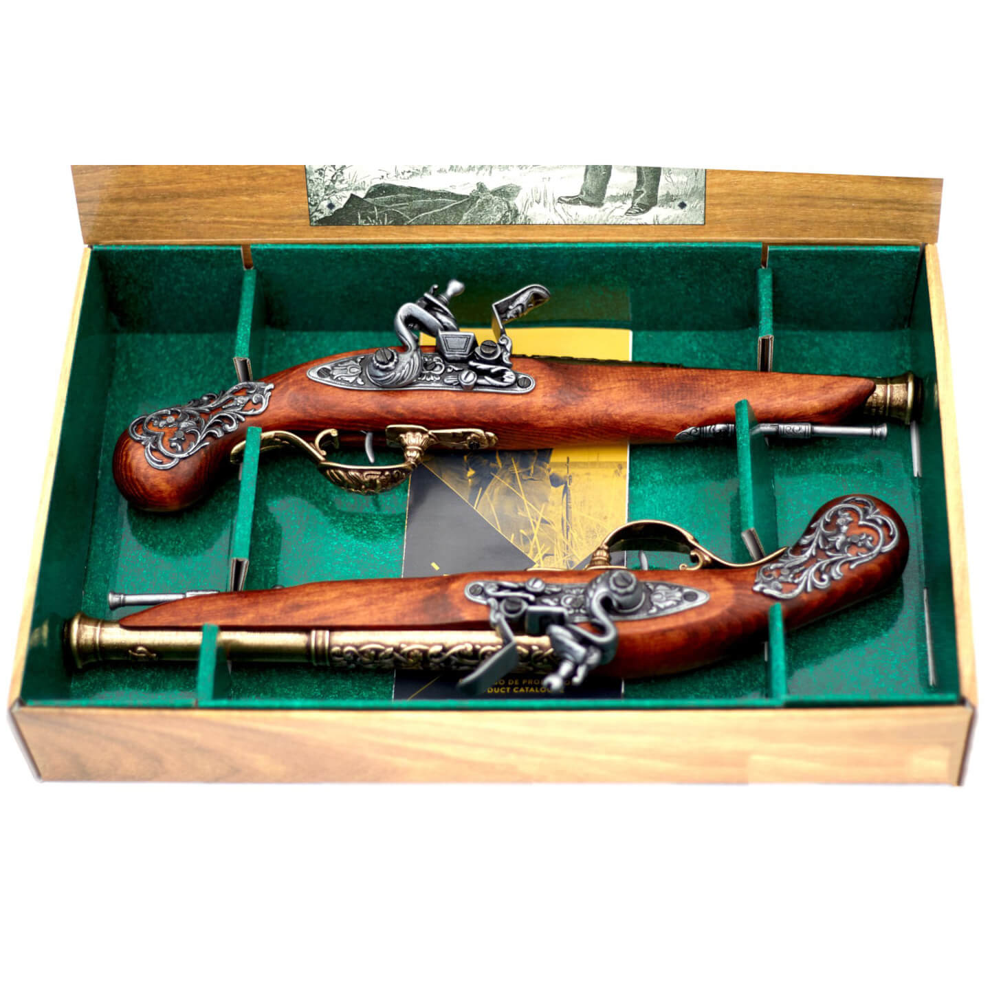set de 2 pistolas de duelo de madera y metal S. XVIII