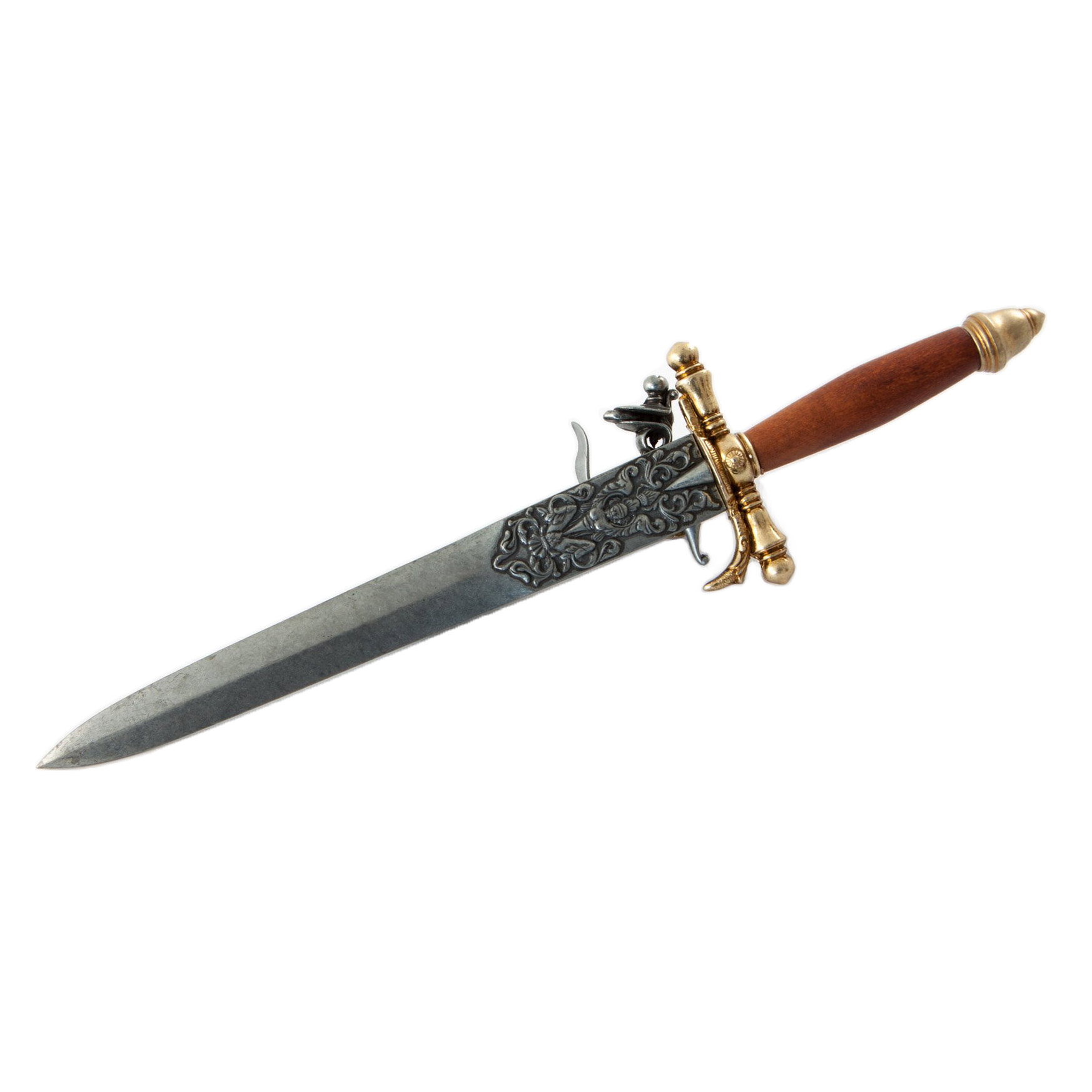 Dolchpistole aus Holz und Metall mit Messingfinish, Frankreich, 18. Jahrhundert