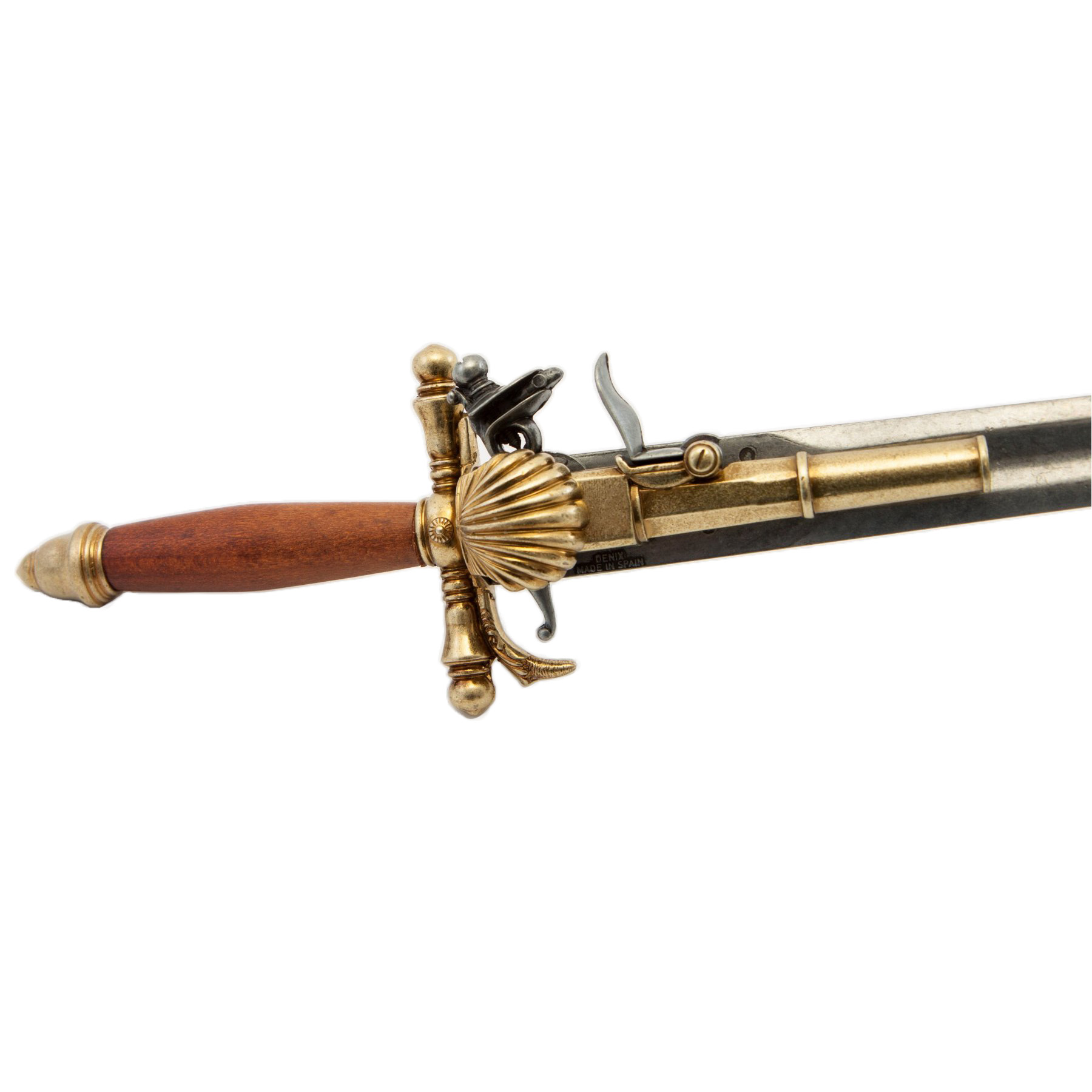 Dolchpistole aus Holz und Metall mit Messingfinish, Frankreich, 18. Jahrhundert