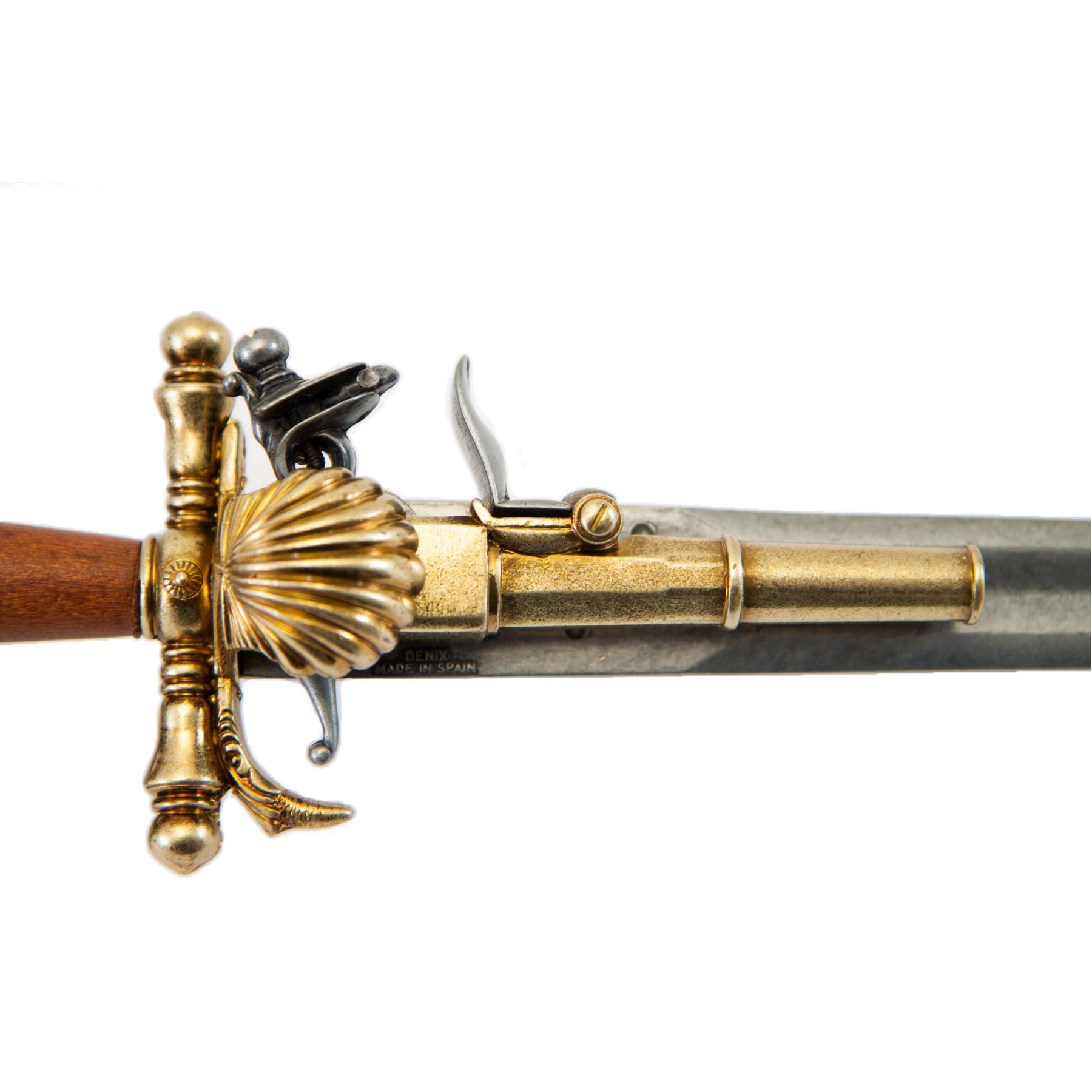 Dolchpistole aus Holz und Metall mit Messingfinish, Frankreich, 18. Jahrhundert