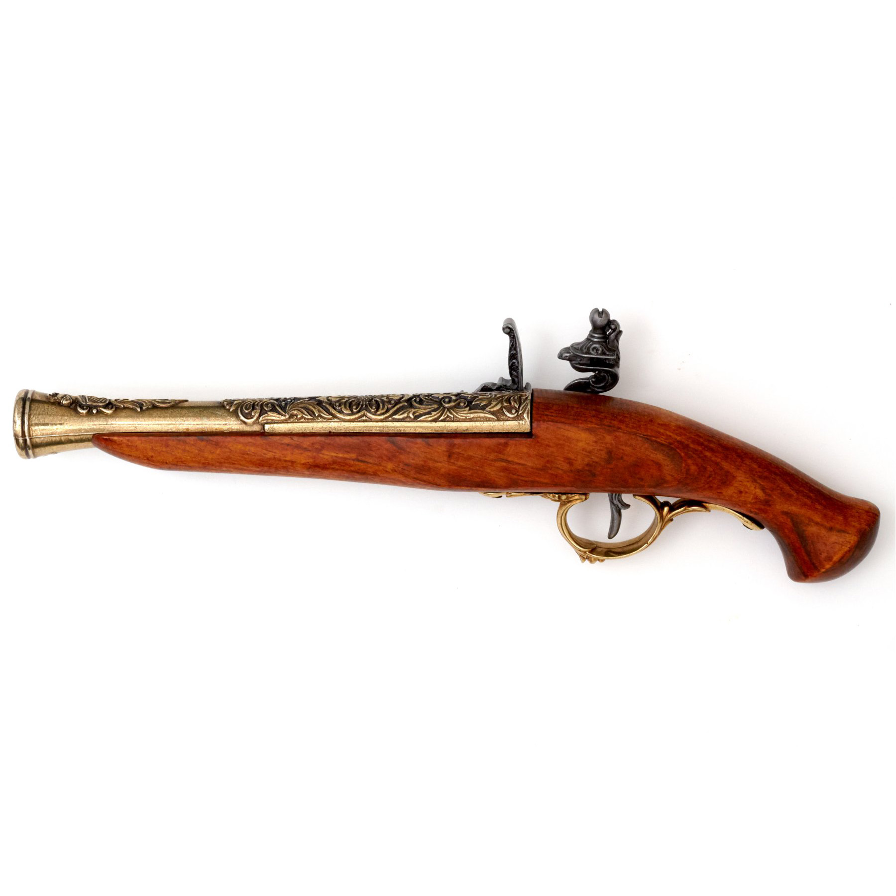 Steinschlosspistole aus Holz und vermessingtem Metall, Deutschland, 18. Jahrhundert