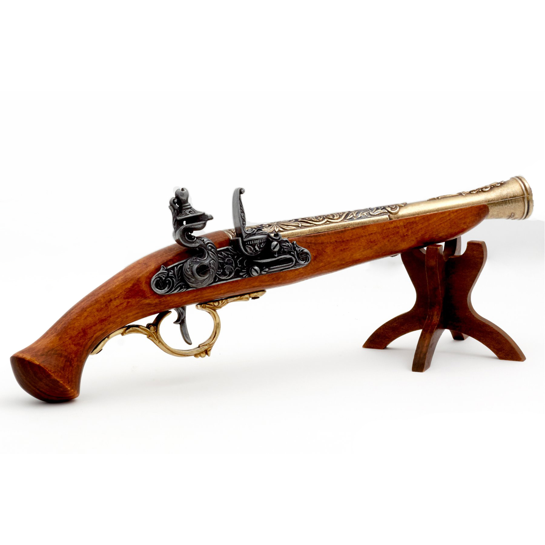 Steinschlosspistole aus Holz und vermessingtem Metall, Deutschland, 18. Jahrhundert