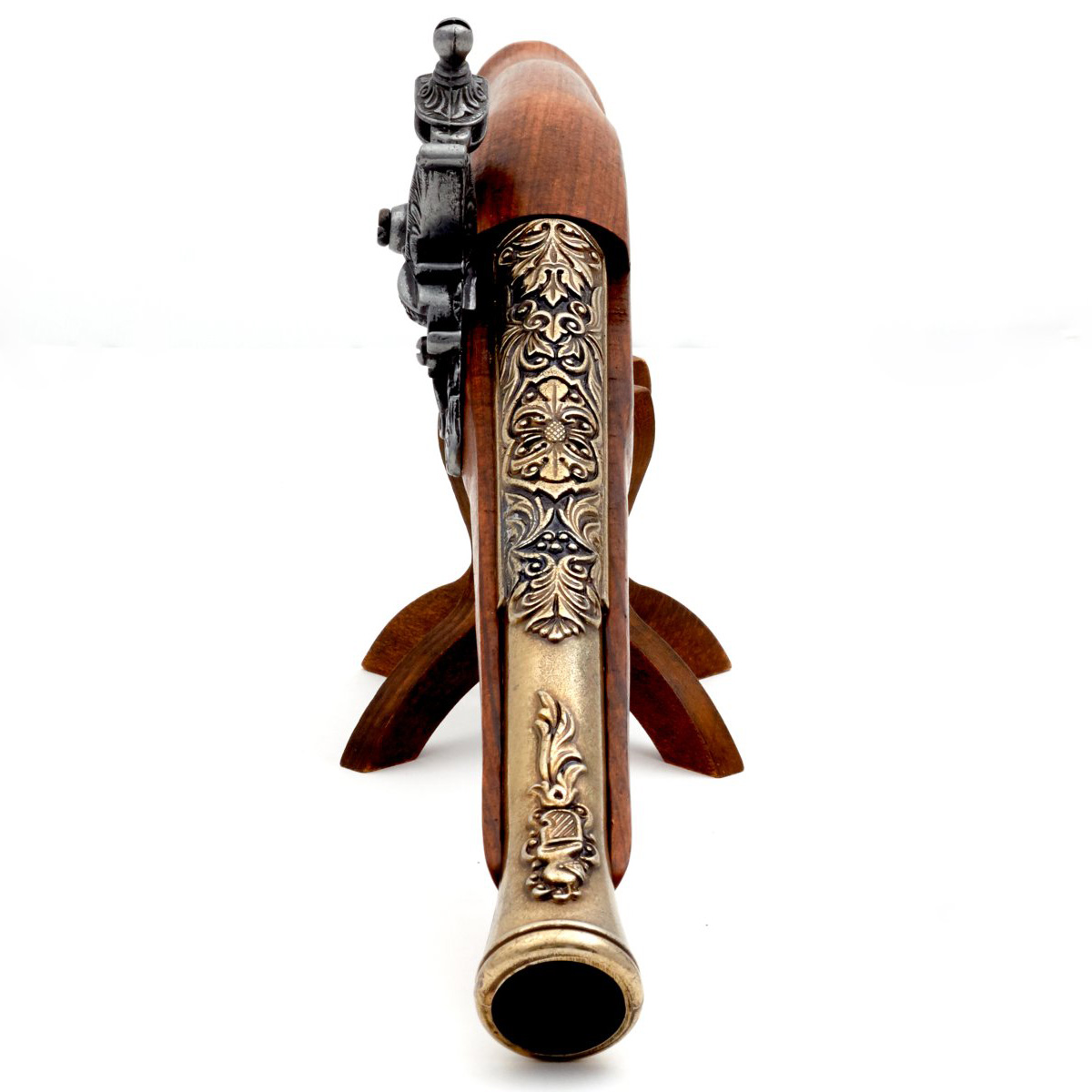 Steinschlosspistole aus Holz und vermessingtem Metall, Deutschland, 18. Jahrhundert