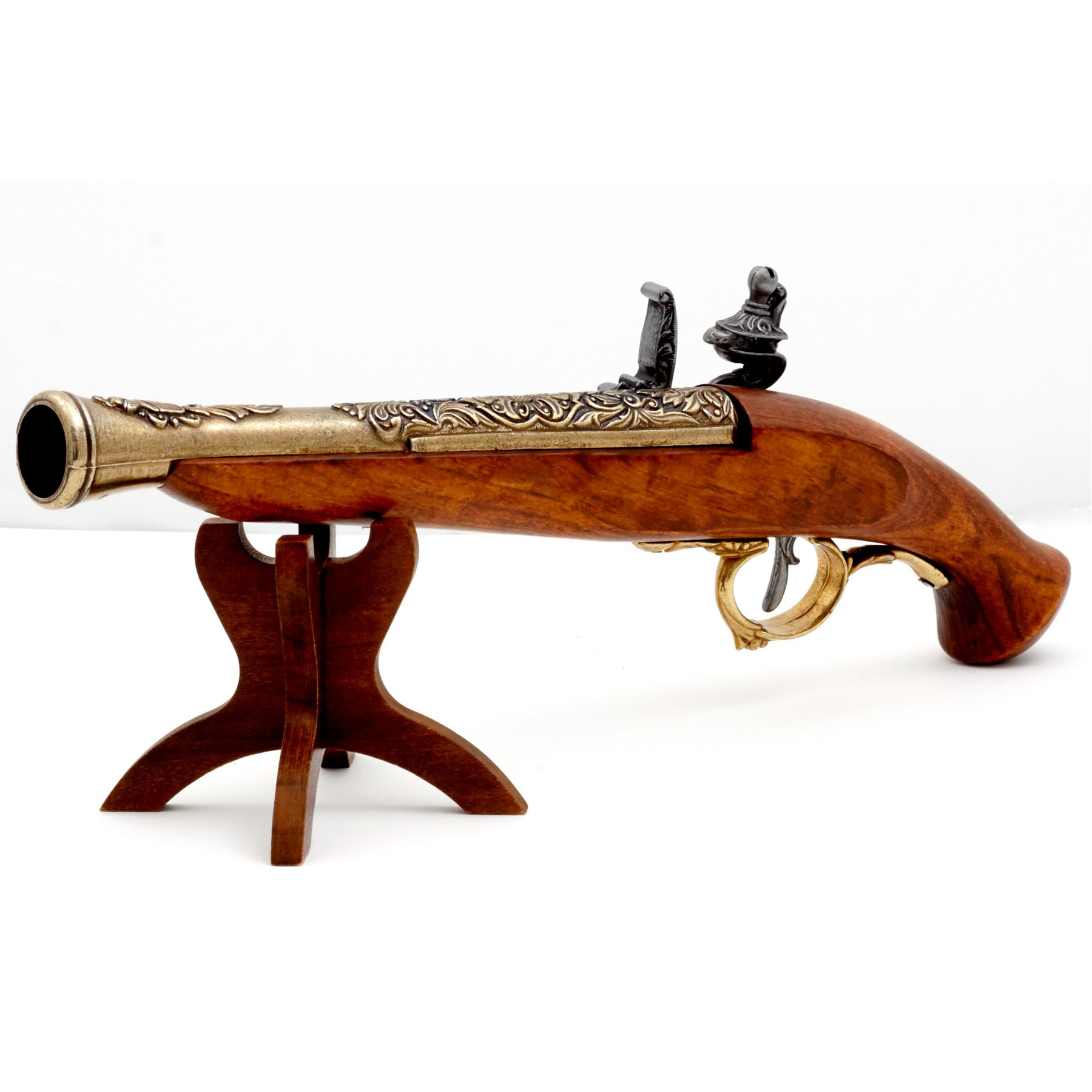 Steinschlosspistole aus Holz und vermessingtem Metall, Deutschland, 18. Jahrhundert