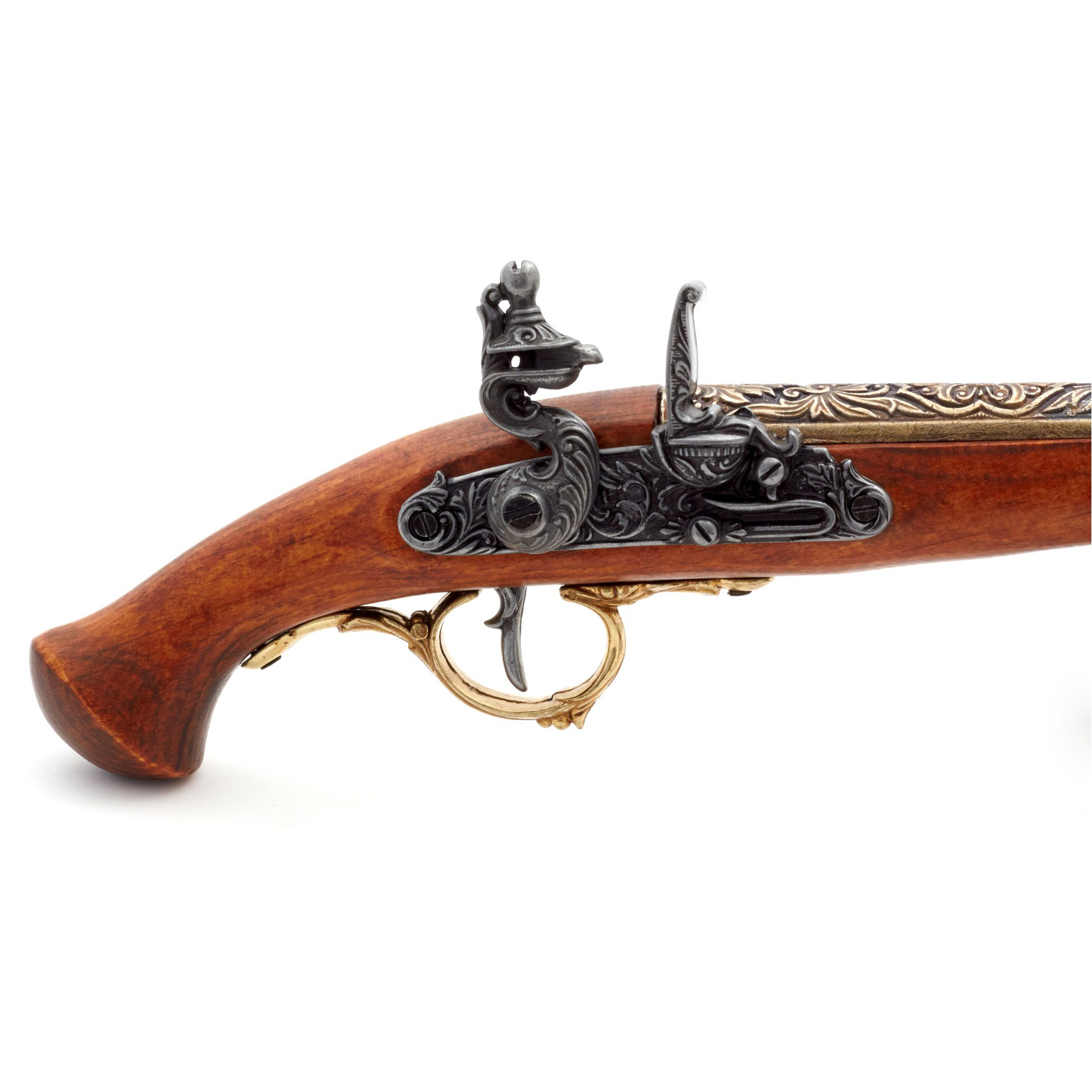 Steinschlosspistole aus Holz und vermessingtem Metall, Deutschland, 18. Jahrhundert