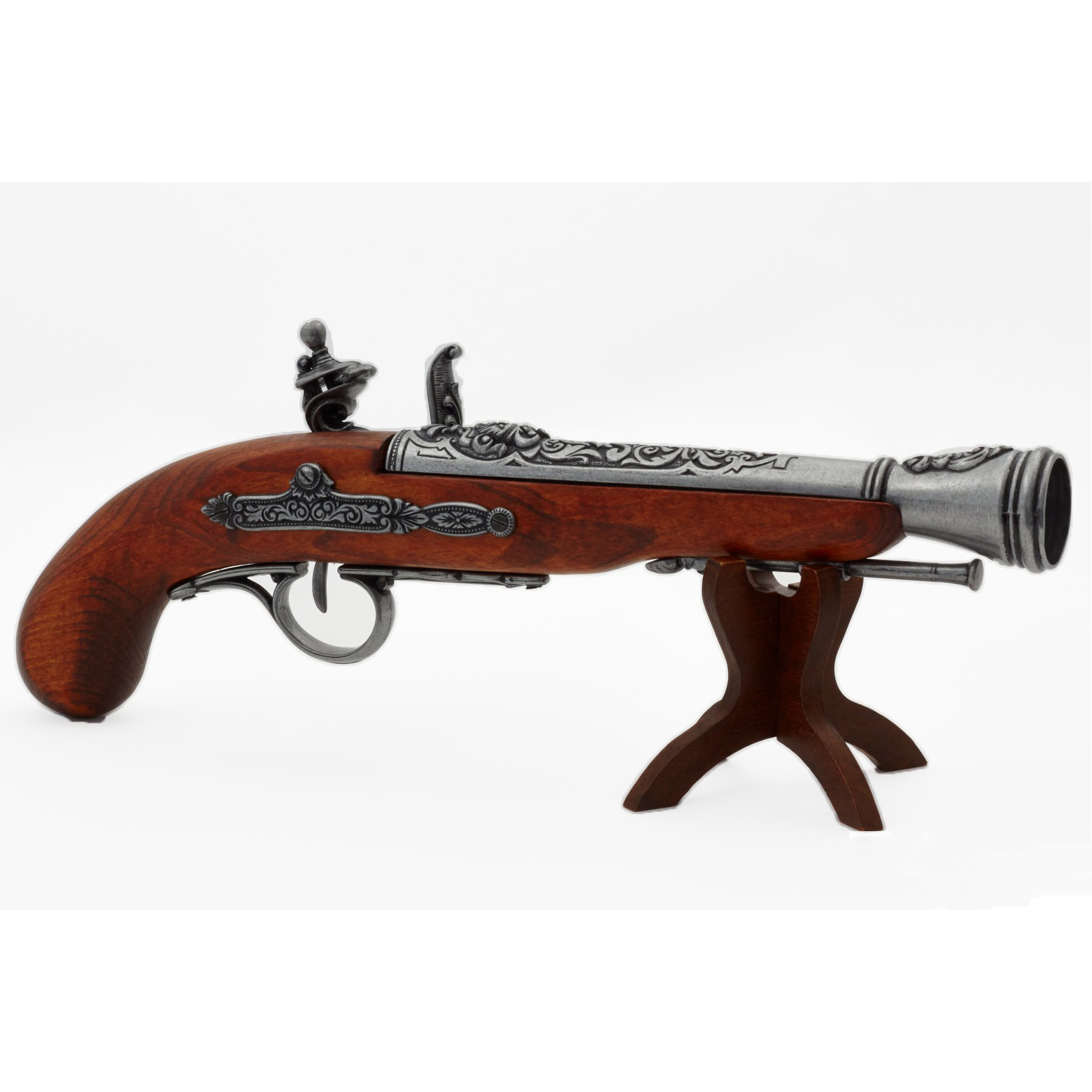 Linkshändige Piraten-Steinschlosspistole aus Holz und Metall aus dem 18. Jahrhundert