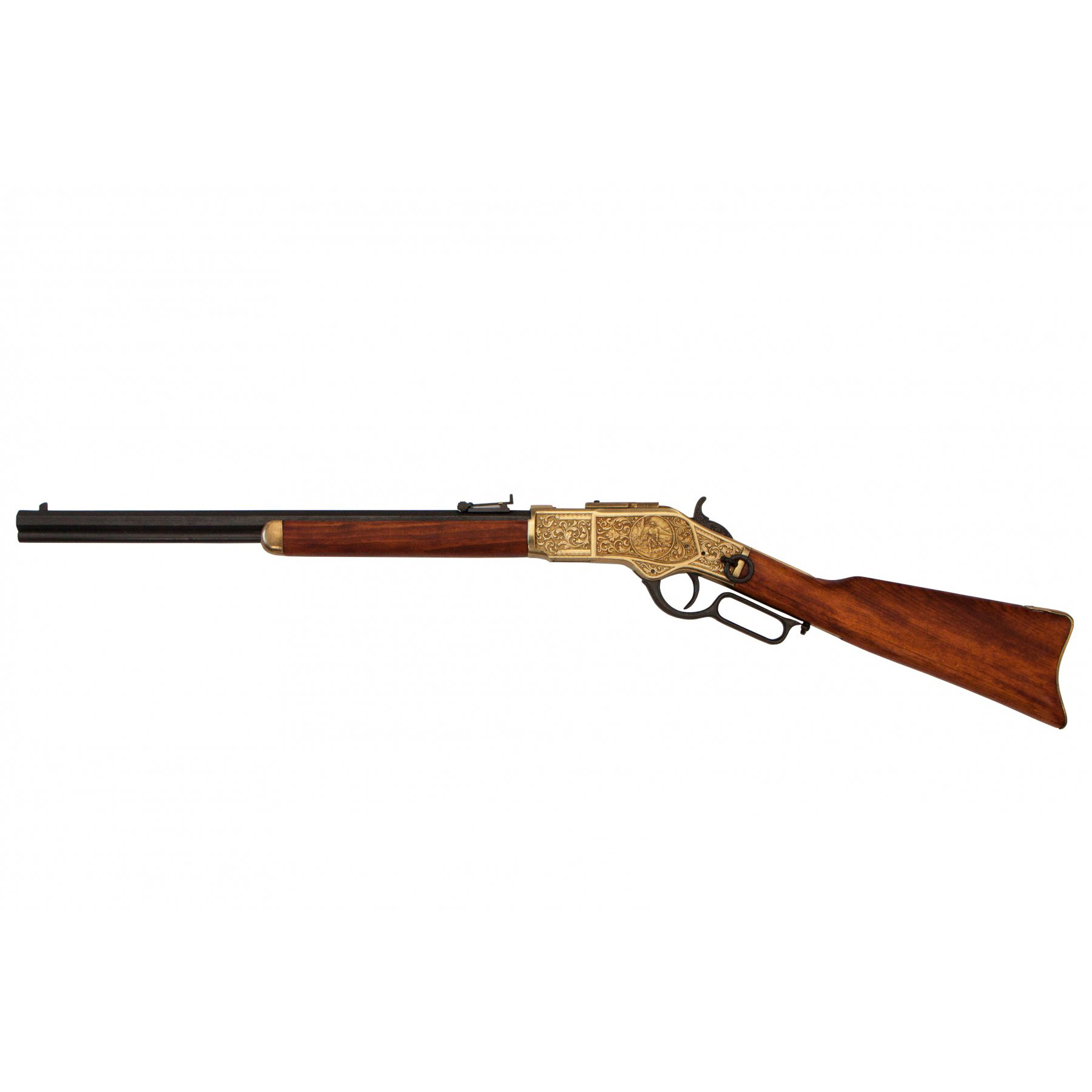 Carabina modelo 73, EUA 1873, fabricada em latão e metal com acabamento em madeira