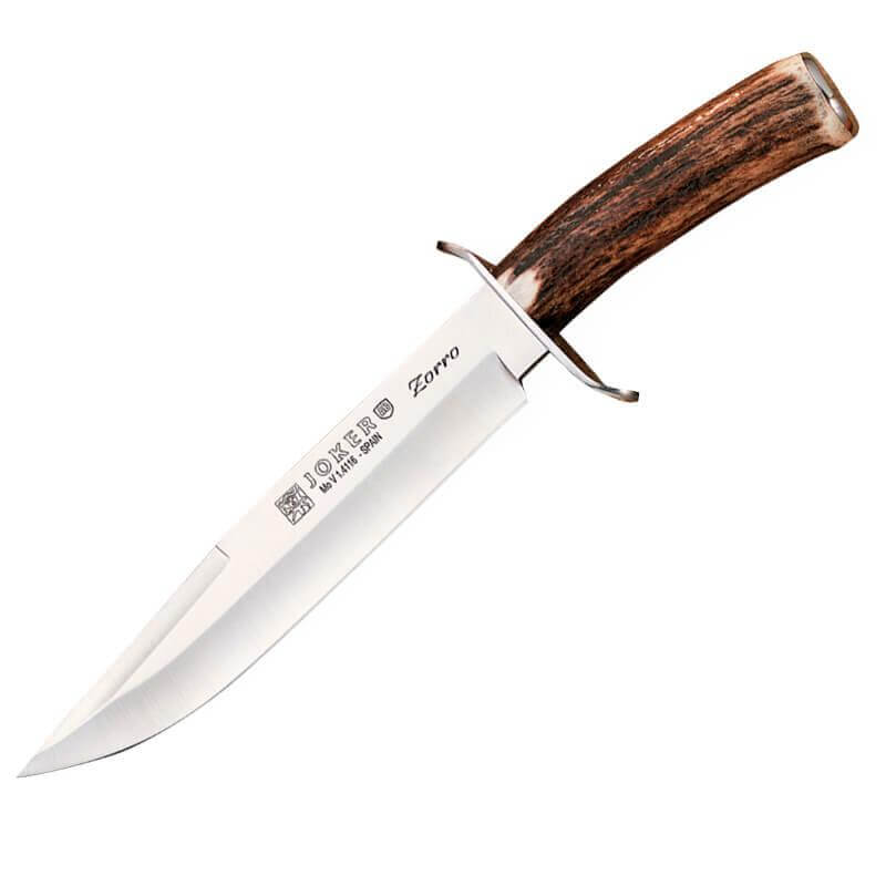 Cuchillo de caza Joker Zorro con puño de asta de ciervo y hoja de 20,5 cm