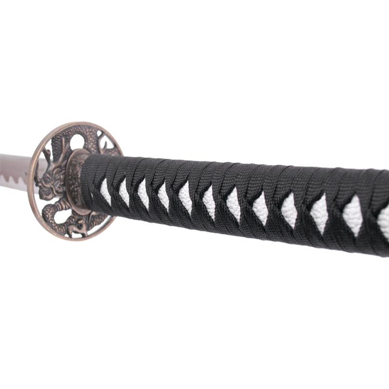 Katana decorativa con fodero nero con drago e impugnatura nera