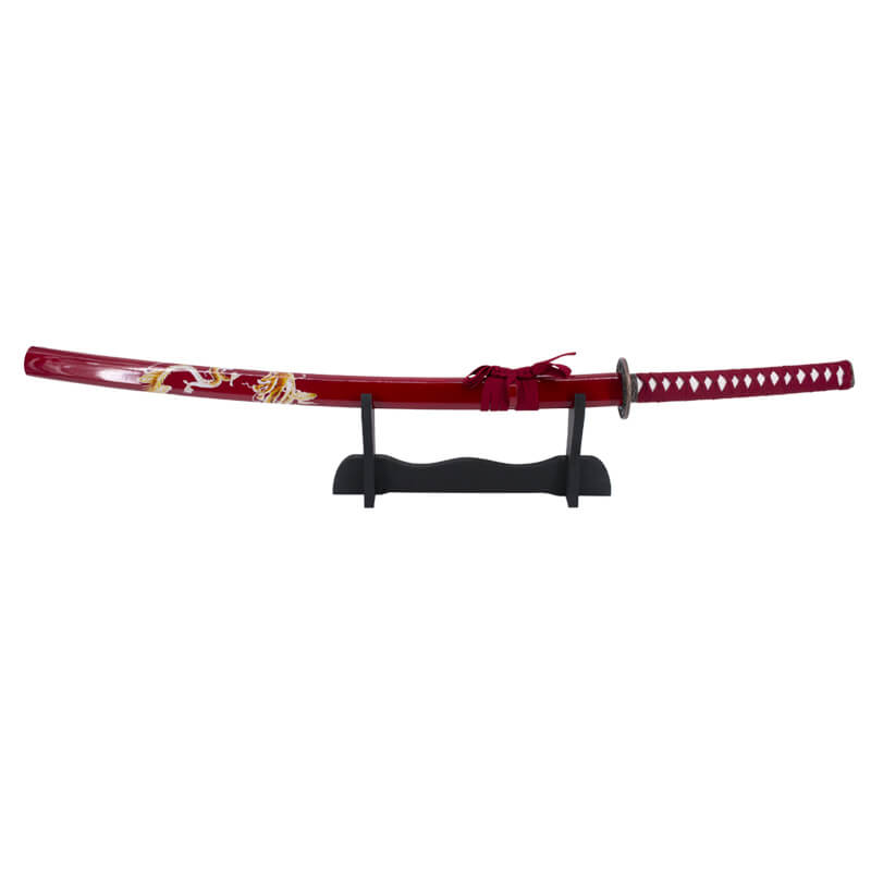Katana decorativa con fodero rosso con drago e elsa rossa