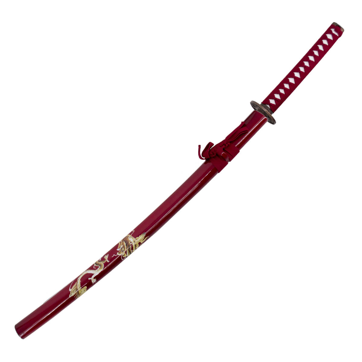 Katana decorativa con fodero rosso con drago e elsa rossa