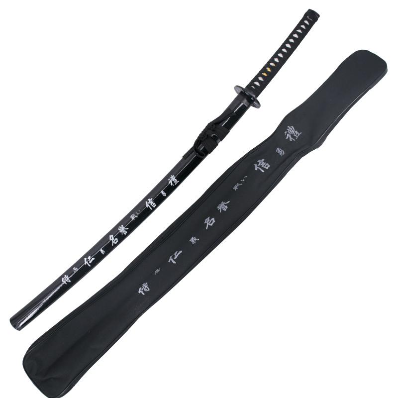 Katana decorativa com bainha preta com inscrição