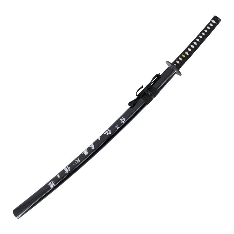 Katana decorativa com bainha preta com inscrição