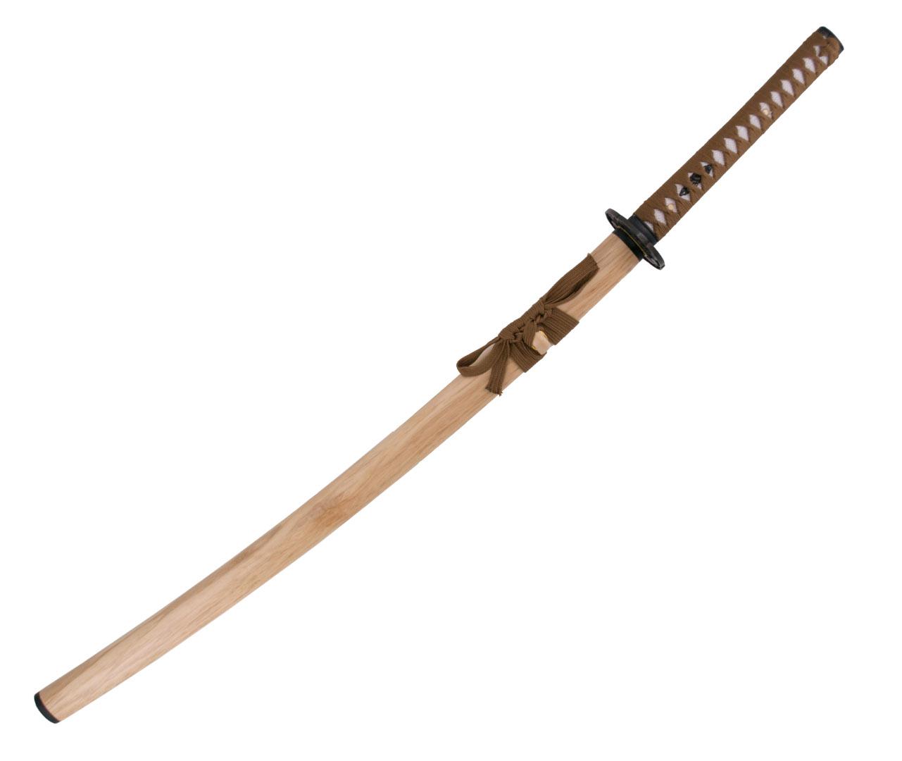 Katana funzionale con fodero color legno e corde marroni