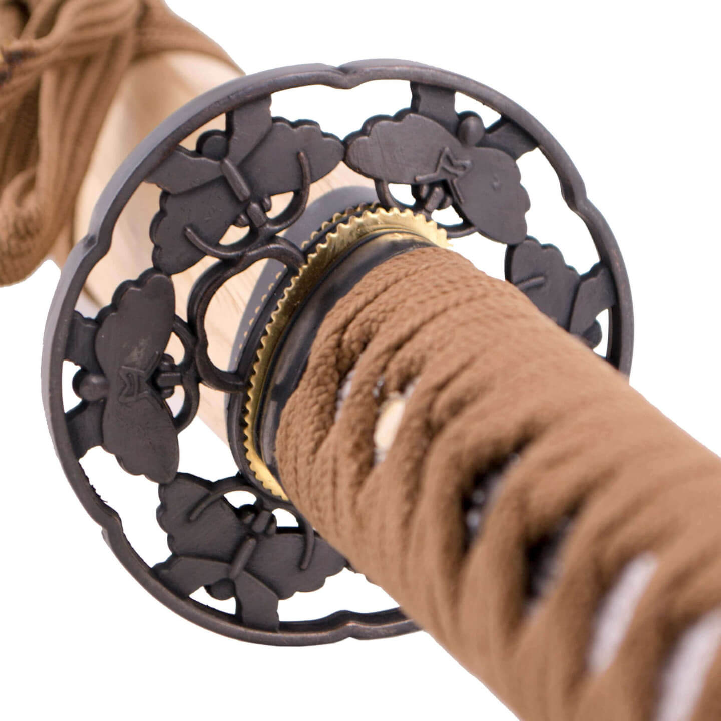 Katana funzionale con fodero color legno e corde marroni