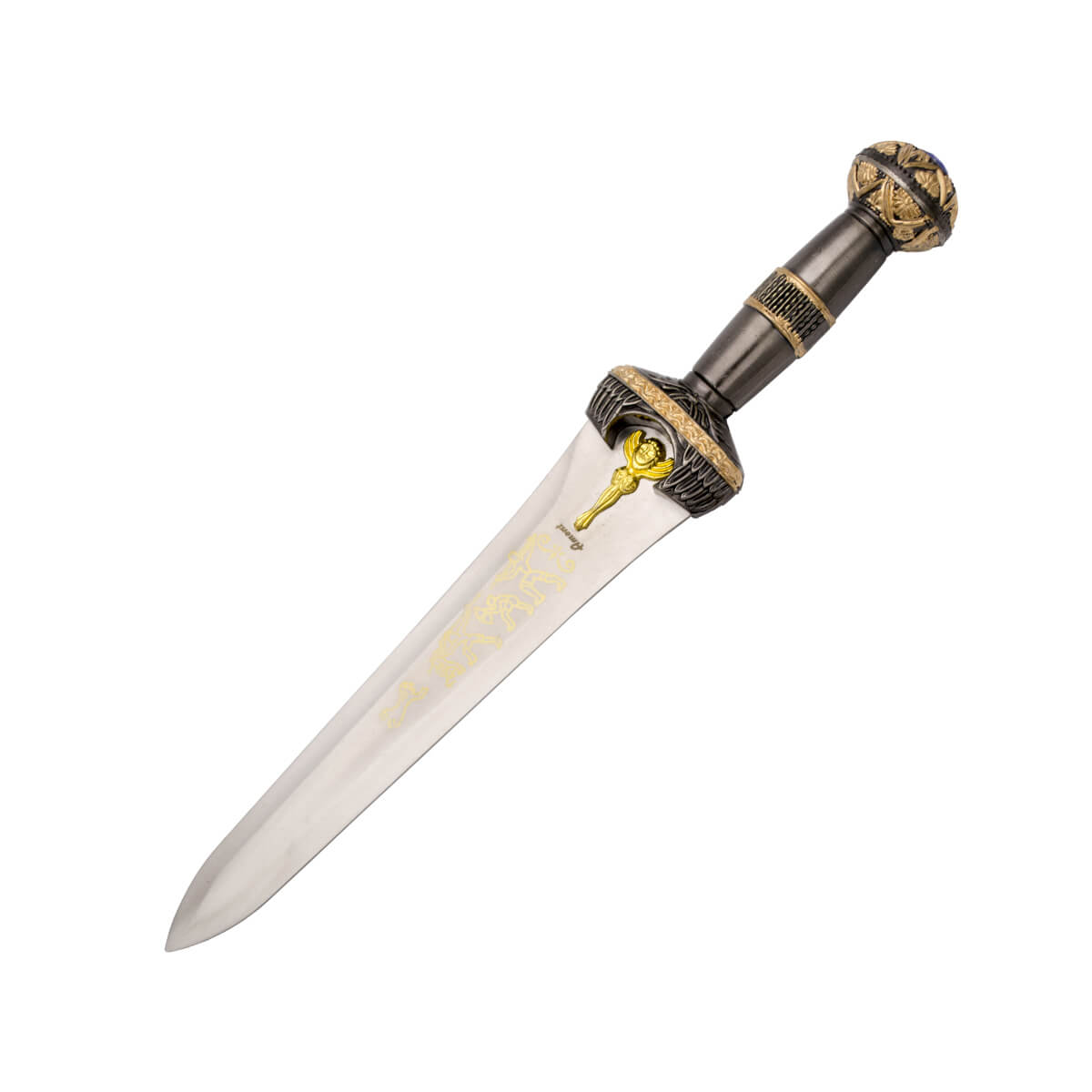 Poignard grec avec garde et garde en nickel et bronze et fourreau...