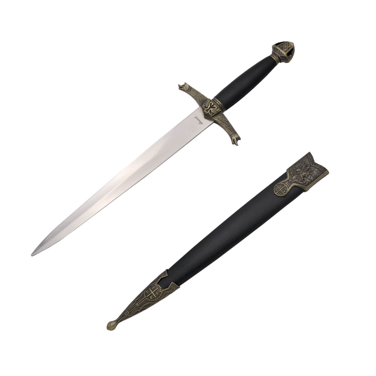 Adaga de Lancelot com pomo e guarda cor de bronze e punho e bainh...