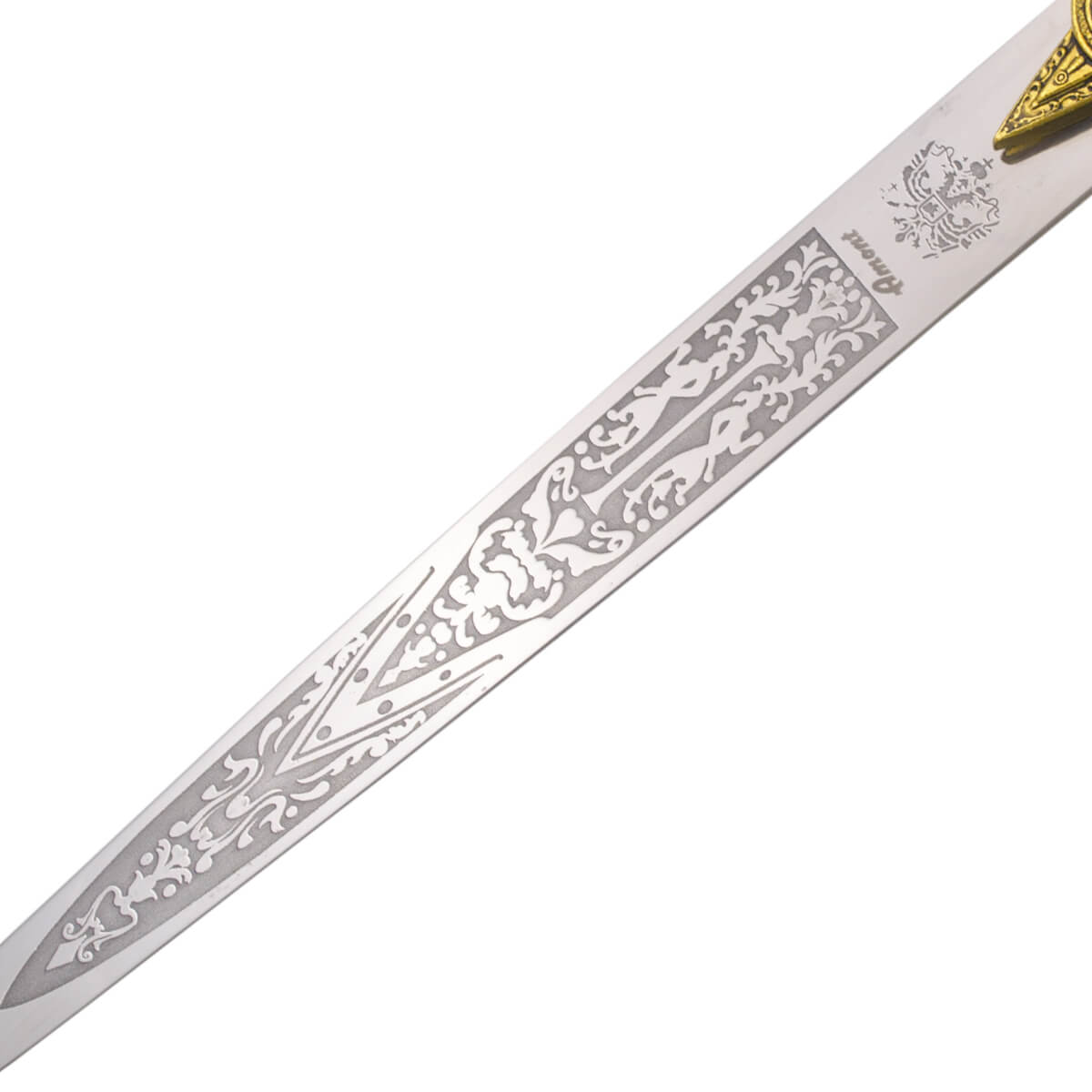 Freimaurerdolch mit Knauf und Schutz in Bronzefarbe und Klinge mit Gravuren von 24 cm