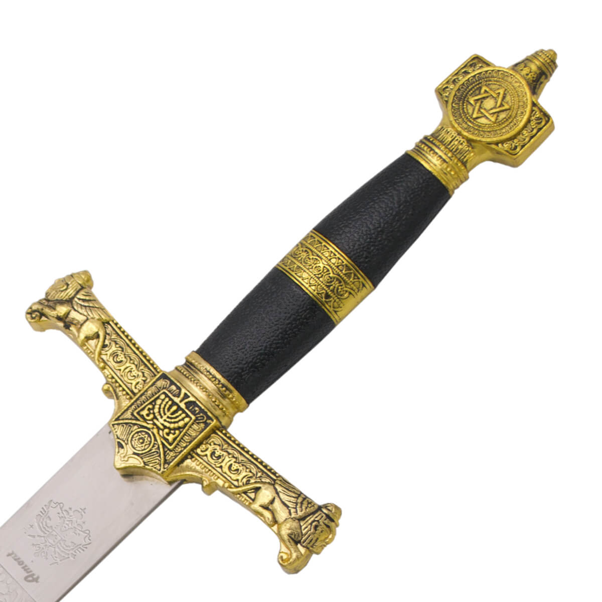 Adaga de Salomão com pomo e guarda na cor bronze e lâmina com gravuras de 24 cm