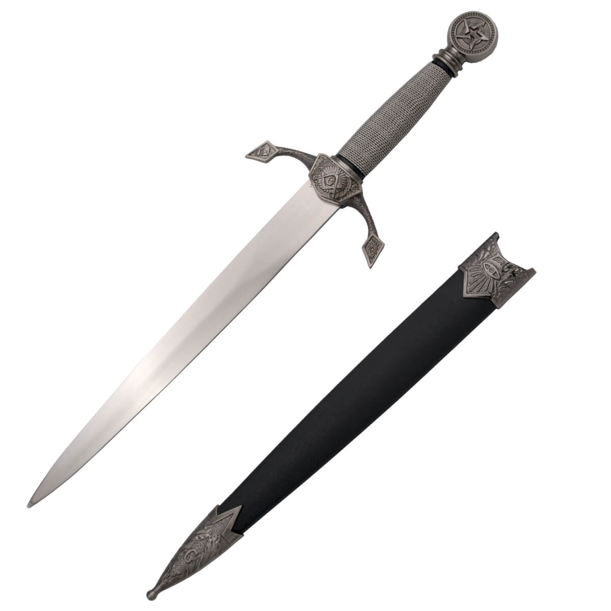Masonic dagger with pomo guard and nickel colored hilt and black ...