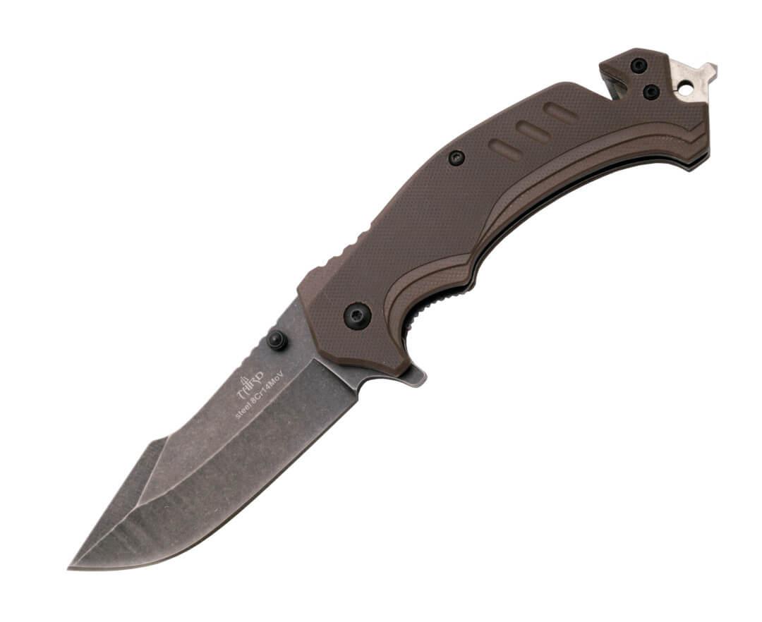 Braunes G10-Messer mit Öffnungsunterstützung