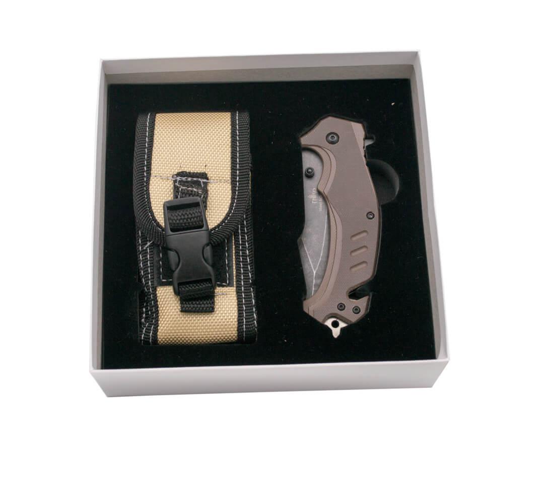 Faca castanha G10 com abertura assistida