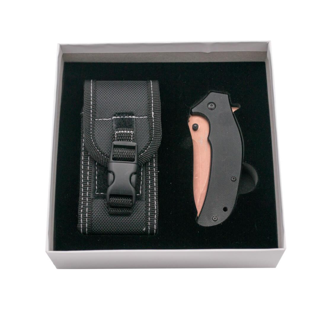 Coltello con manico in G10 marrone e apertura assistita