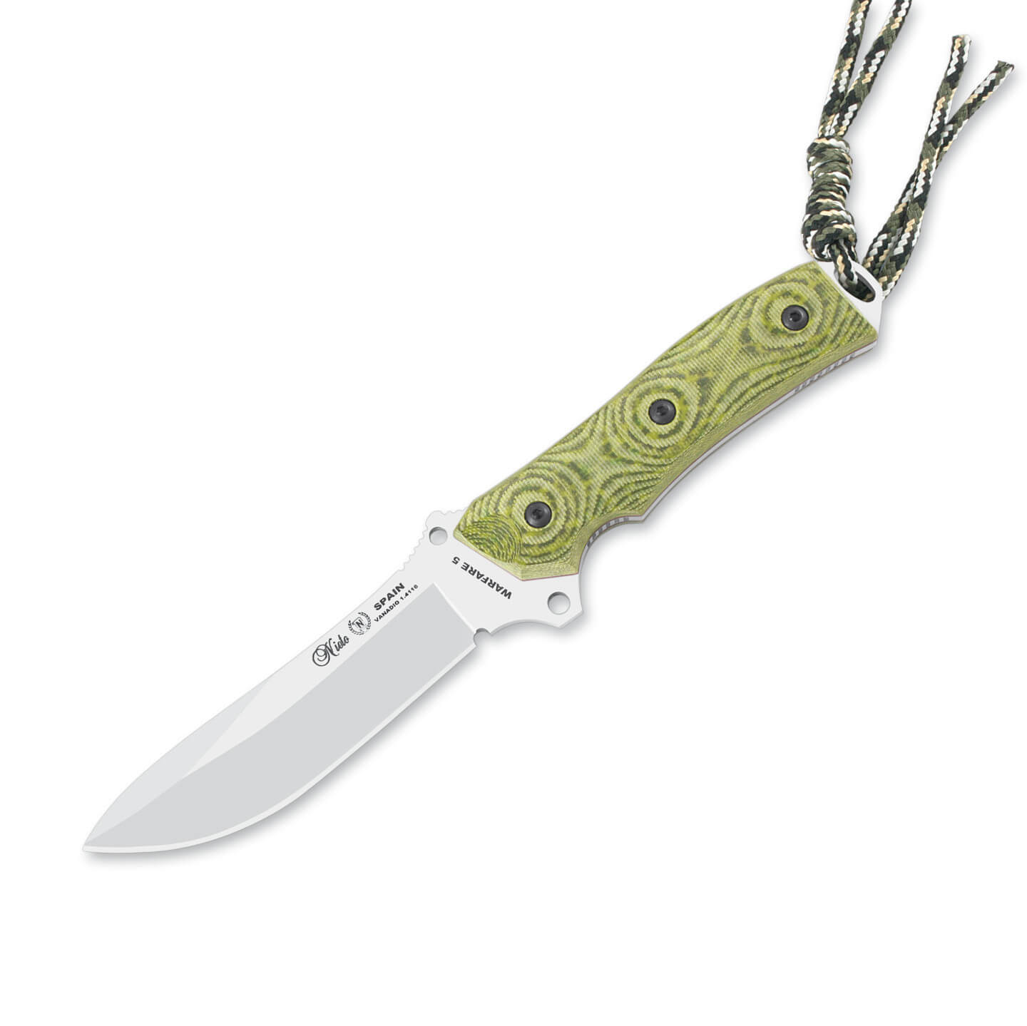 Faca tática Nieto Warfare com cabo katex verde e lâmina de aço Va...