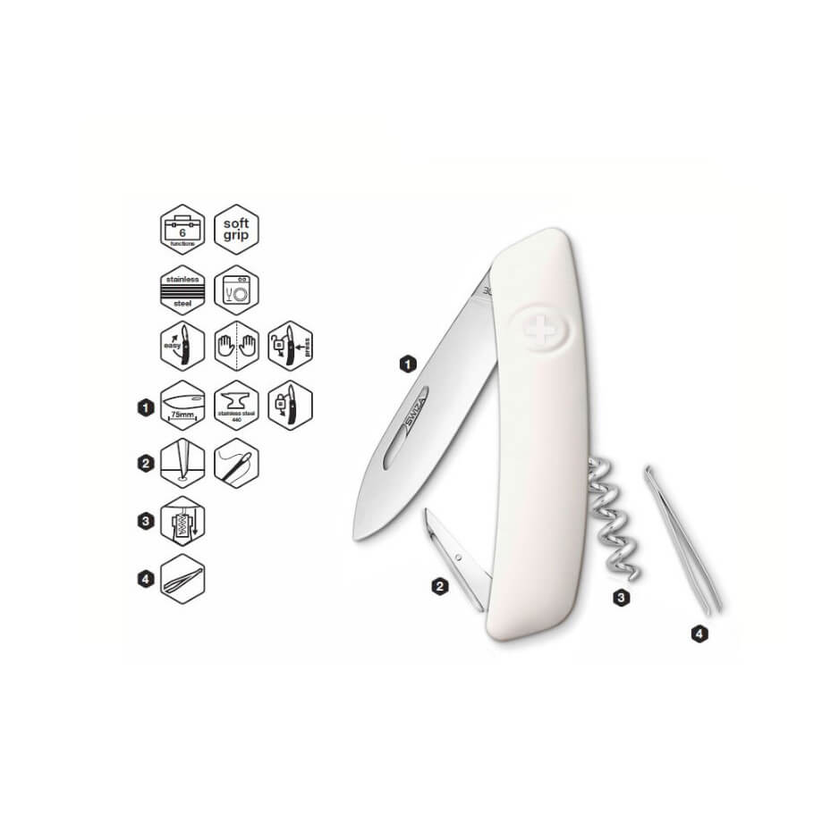 Swiza D01 weißes Mehrzweckmesser mit 6 Funktionen KNI.0010.1020