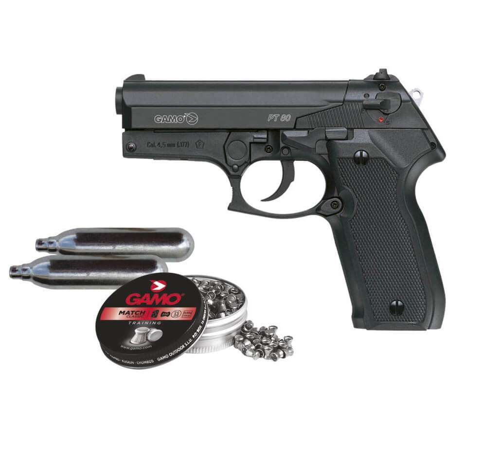 Gamo PT-80 CO2-Pistolenpaket mit Pellets und CO2-Flaschen