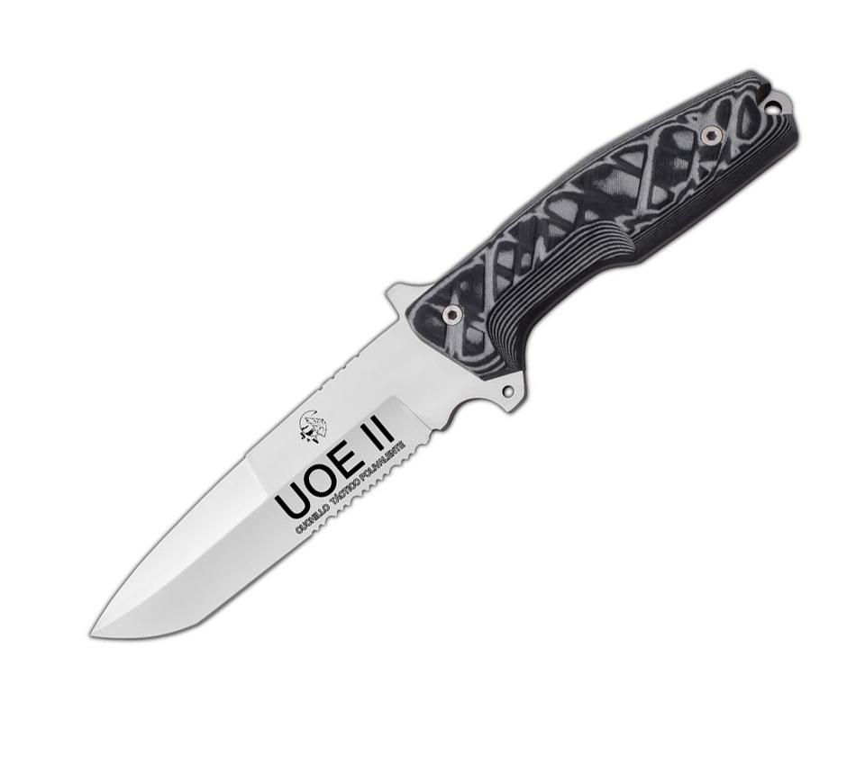 JV UOE II Military Knife with black micarta handle