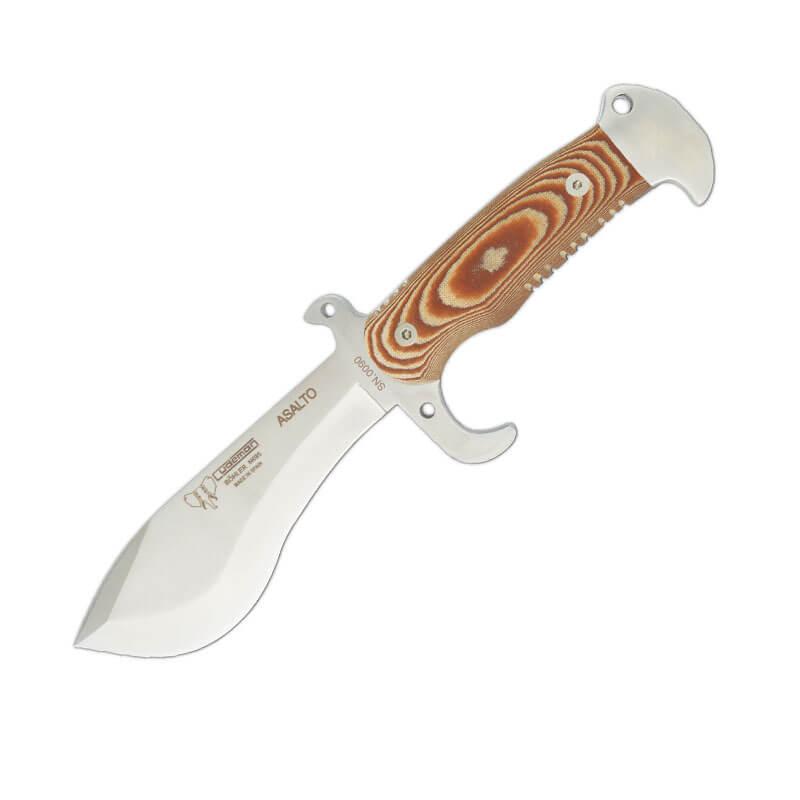 Cudeman ASALTO model tactical knife. Brown micarta handle. Kydex sheath