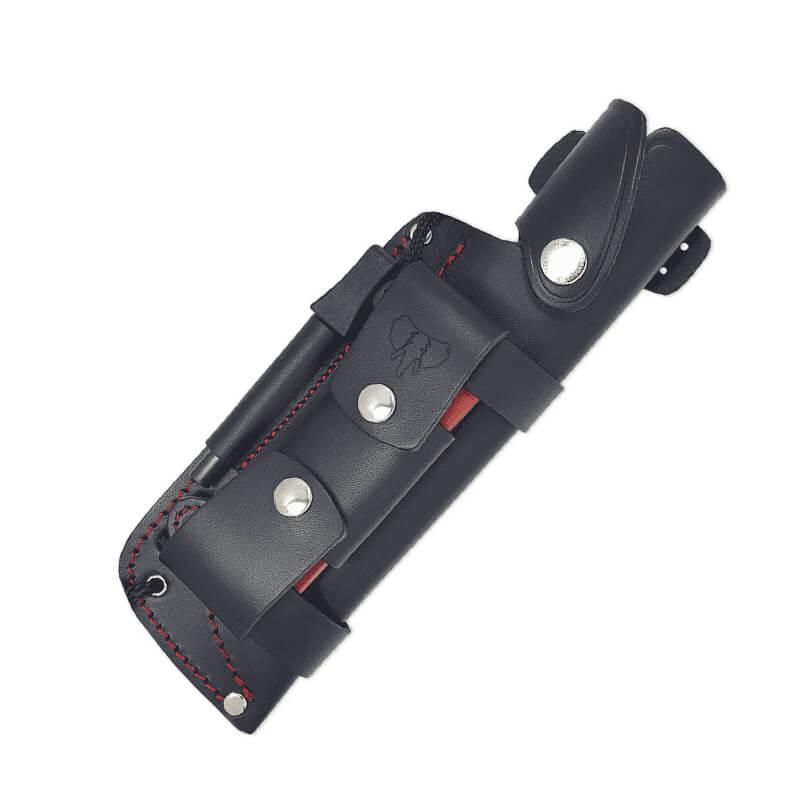 Faca ENTRESIERRAS em aço MOVA. Punho em micarta preta. Kit completo