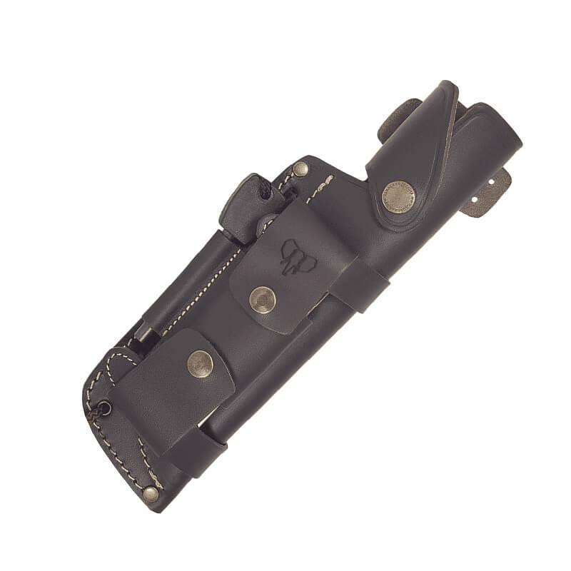 Faca ENTRESIERRAS em aço MOVA. Cabo em micarta marrom. Kit completo