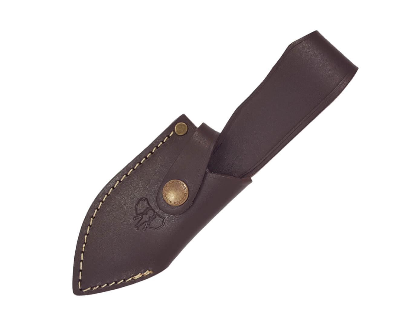 Cudeman Mini Green Beret Messer. Griff aus braunem Micarta. BÖHLER N-695 Stahl. Lederbezug