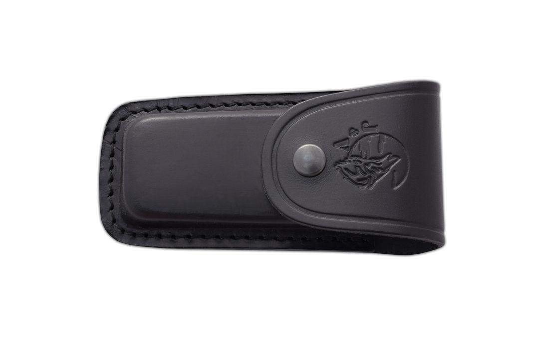 Couteau SV4 JV avec manche en micarta noir et étui en cuir