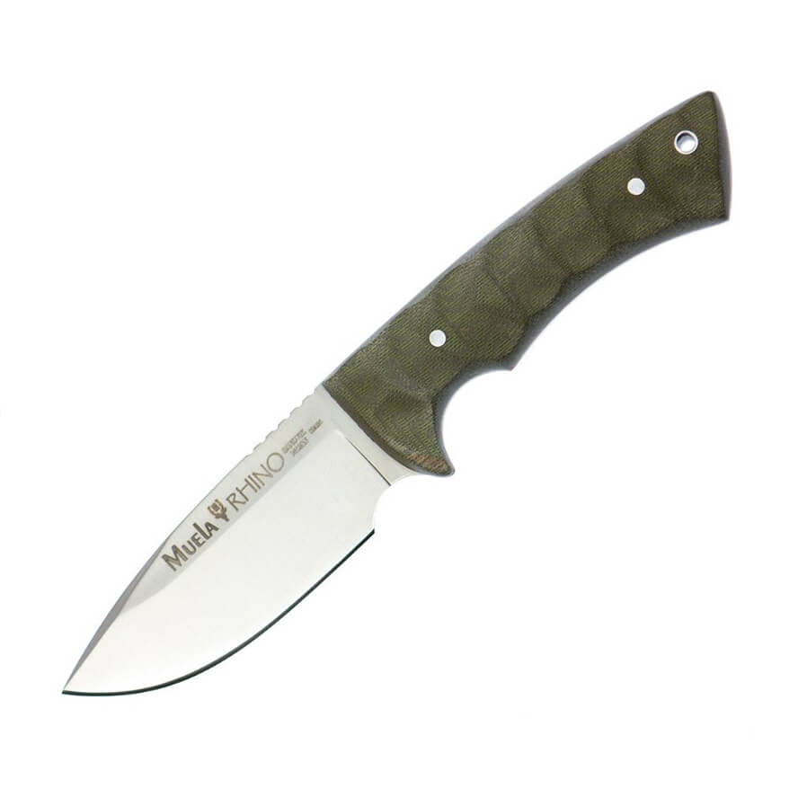 Faca de caça Muela Rhino 10SVG com cabos de micarta verde e bainh...