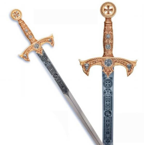 Espada Templária em ouro com gravação profunda Marto MA584