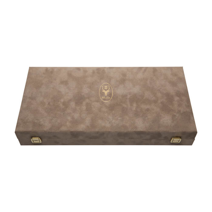 Deer horn knife with guard and sterling silver coin with presentation box.