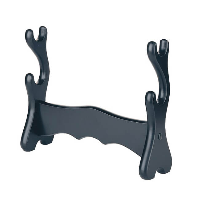 Porte-fusils de table en bois avec finition noire pour deux épées