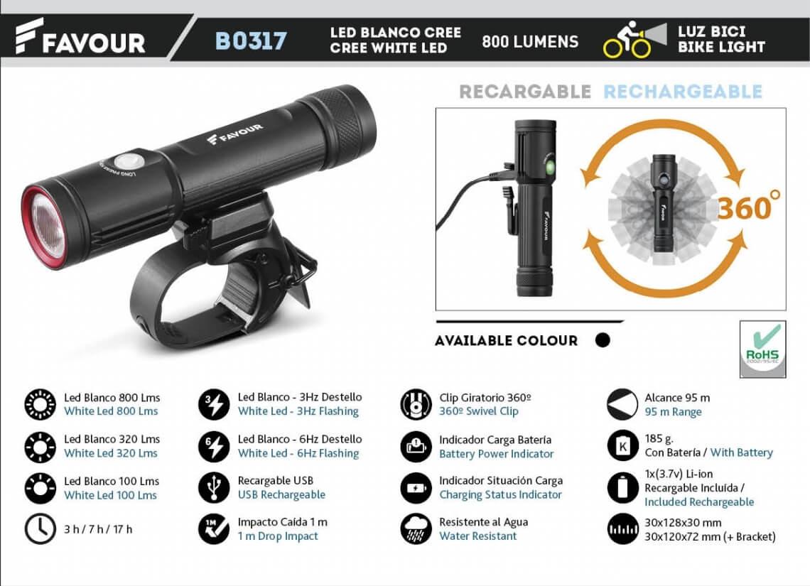 Lampe torche vélo rechargeable en aluminium avec led 850 lumens