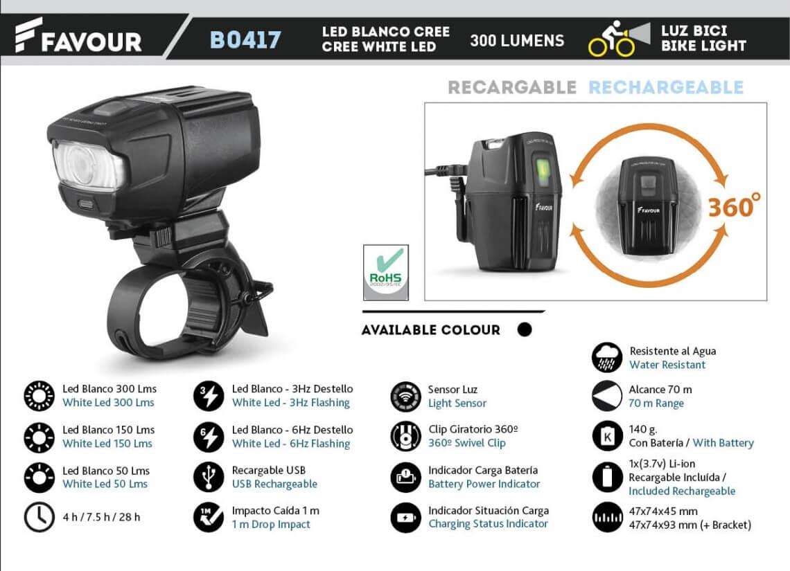 Lampe de vélo à led blanche cree 300 lumens avec une portée de 70...