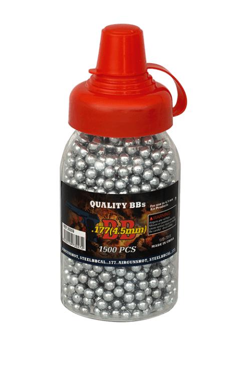Flasche mit 1500 Metallkugeln für Airsoft mit Kaliber 4,5 mm