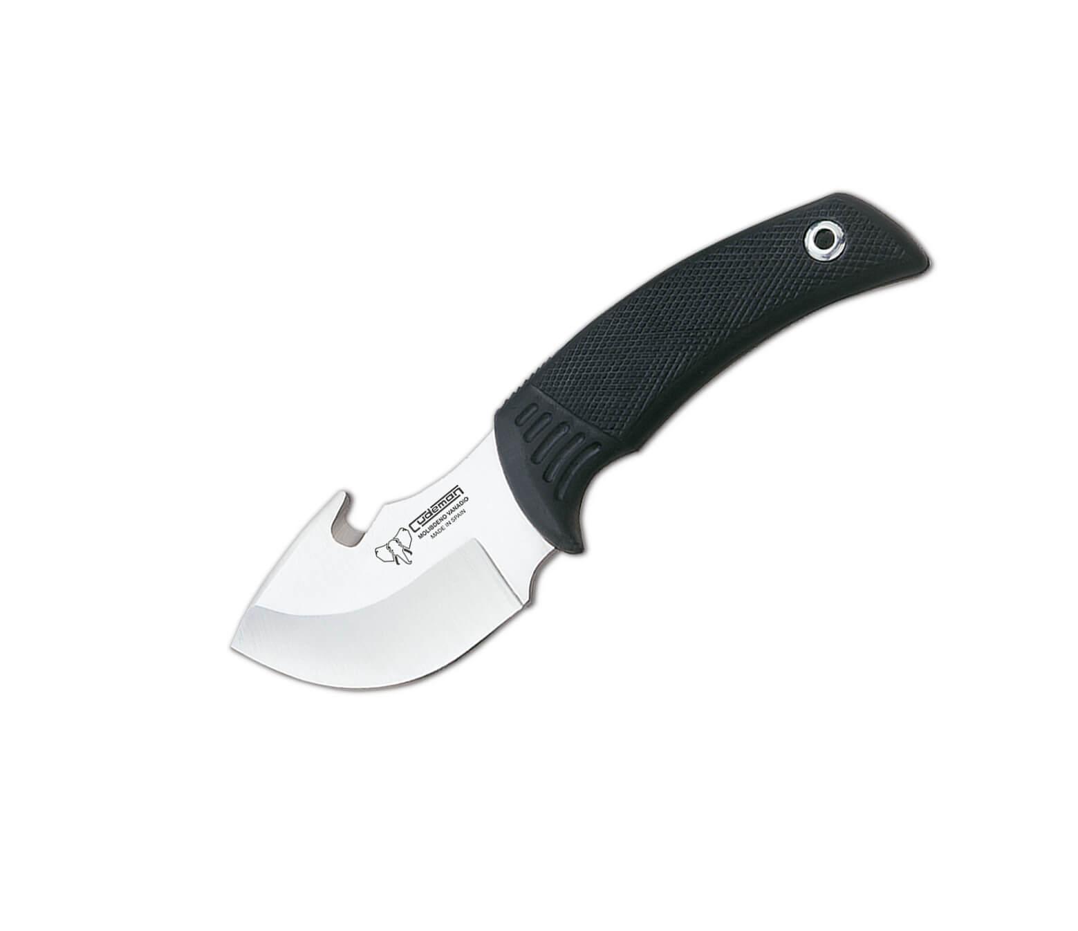 Faca de esfolar Cudeman com cabo de borracha preta antiderrapante, lâmina de 7 cm