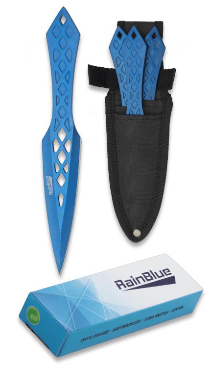 Conjunto de três facas de arremesso RainBlue de borda única com b...