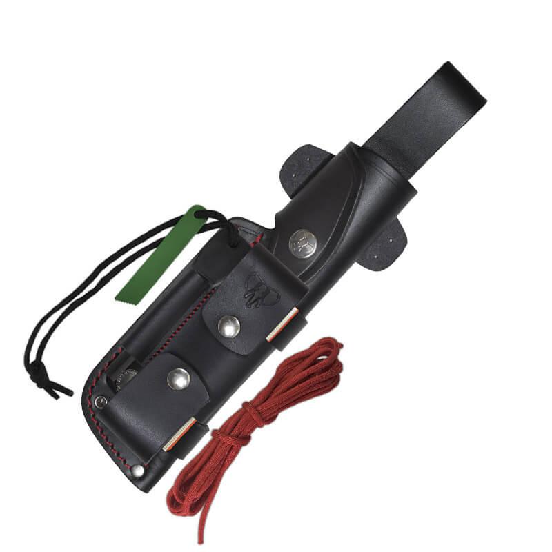 Couteau Bushcraft BS9 QUERCUS Cudeman. Manche en micarta noir. Couverture multipositions. Kit complet